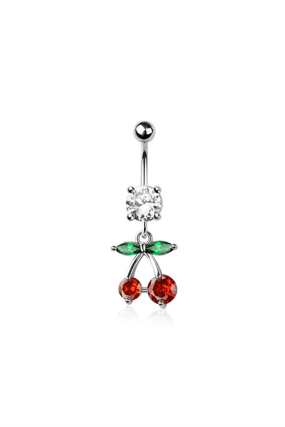 14G SURGICAL STEEL CHERRY DANGLE (10MM) BELLY BUTTON RING